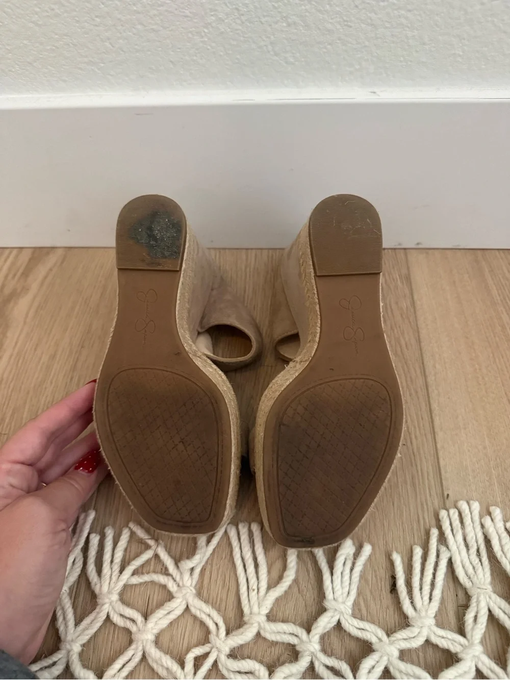 Jessica Simpson Suede Wedge Sandals in Taupe